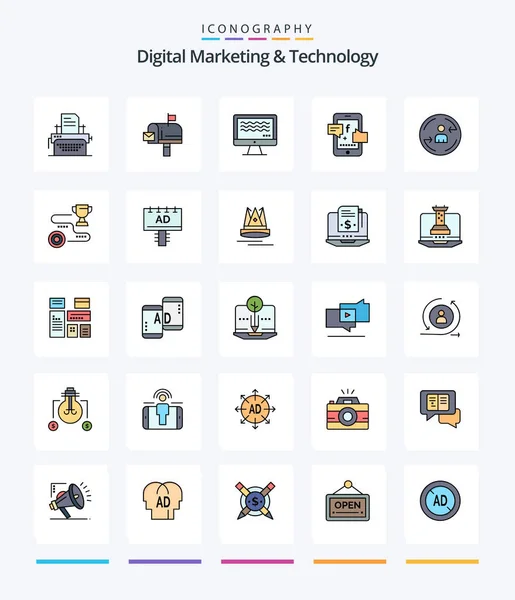 Creative Digital Marketing Technology Line Filled Icon Pack Visiter Digital — Stockový vektor