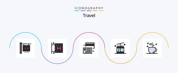 Travel Line Filled Flat Icon Pack Including Gondola Time Coffee — Image vectorielle