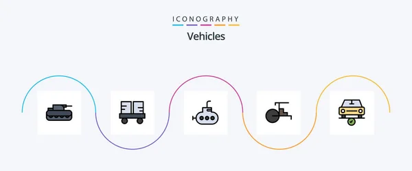 Vehicles Line Filled Flat Icon Pack Including Complete Car Lift — ストックベクタ