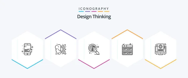 Design Thinking Pakiet Ikon Liniowych Tym Proces Film Rozmyślam Deska — Wektor stockowy