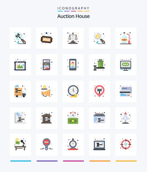 Creative Auction Flat Icon Pack Alcohol Seo Balance Search Money — Stockvector