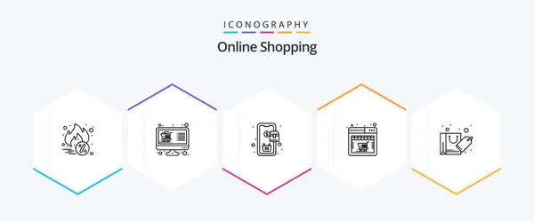 Online Shopping Line Icon Pack Including Bag Web List Shop — Wektor stockowy