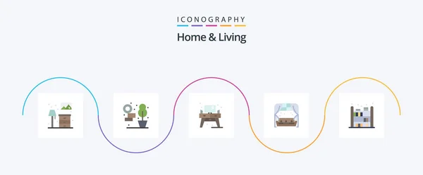 Home Living Flat Paquete Iconos Que Incluye Estantería Casa Vivir — Vector de stock