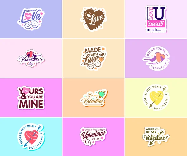 Filled Love Valentine Day Typography Stickers — Stockvector