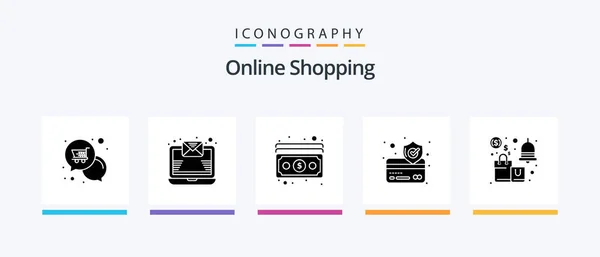 Online Shopping Glyph Icon Pack Including Sale Alert Cash Secure — Stockvektor
