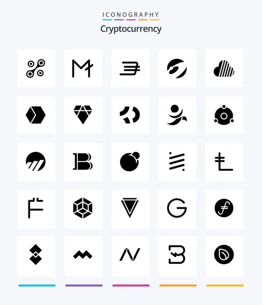 Creative Cryptocurrency Glyph Solid Black Icon Pack Crypto Currency Coin — Image vectorielle