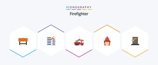 Firefighter Flat Icon Pack Including Firemen Fire Risk Fight Help — 스톡 벡터