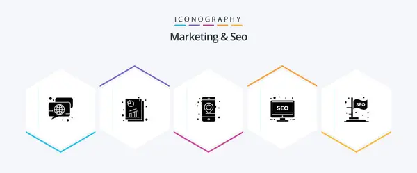 Marketing Seo Glyph Icon Pack Including Monitor Seo Seo Analysis — ストックベクタ