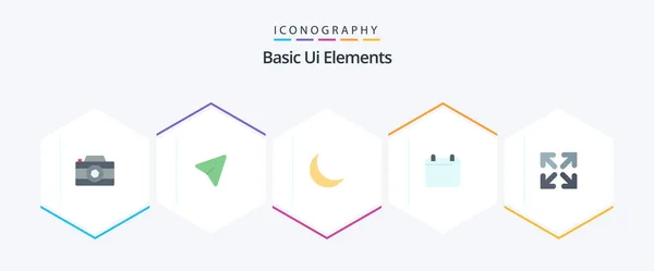 Basic Elements Flat Icon Pack Including Direction Year Moon Date — Stockvektor