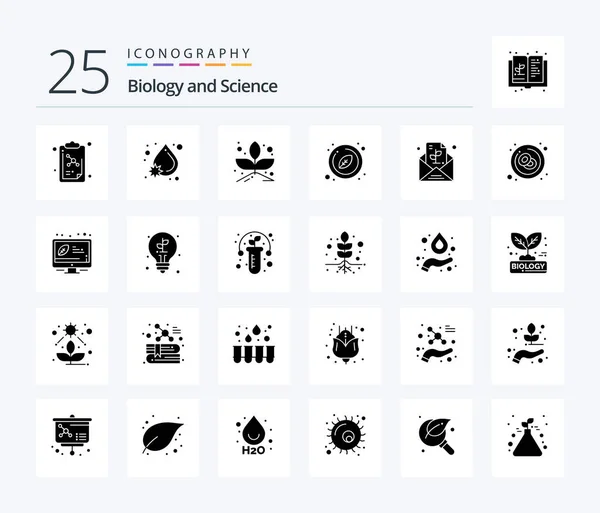 Βιολογία Solid Glyph Icon Pack Συμπεριλαμβανομένων Των Φυτών Σημείωμα Φυτό — Διανυσματικό Αρχείο