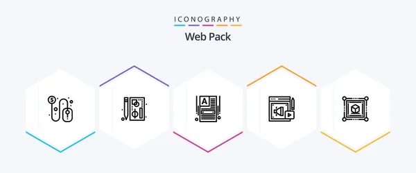 Пакет Значков Web Pack Line Включая Громкий Хайлер Web Цифровой — стоковый вектор