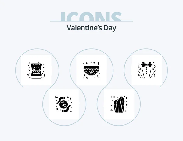 Valentines Day Glyph Icon Pack Icon Design Romance Underpants Dessert — Stock Vector
