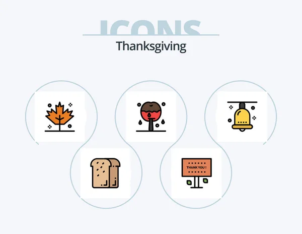 Thanksgiving Line Filled Icon Pack Icon Design Wind Leaves Waffle — Stock Vector