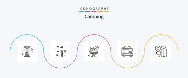 Camping Line Icon Pack Včetně Mapu Kempování Umístění Doodle — Stockový vektor