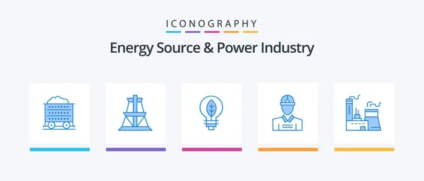 Energy Source Power Industry Blue Icon Pack Including Construction Work — Vector de stock