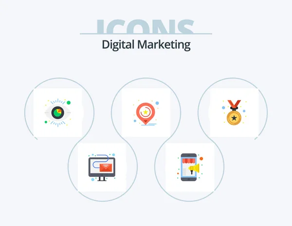 Digital Marketing Flat Icon Pack Icon Design Medal Business Eye — Stockvector