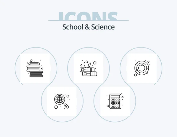 Escuela Ciencia Línea Icon Pack Icon Design Contenido Bombilla Escritura — Archivo Imágenes Vectoriales