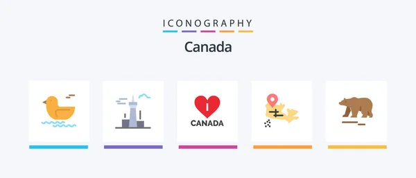 Canada Flat Icon Pack Including Canada Bear Love Animal Map — Stok Vektör