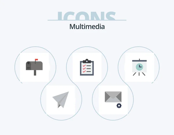 Multimedia Flat Icon Pack Icon Design Postbox Time Board — Stok Vektör