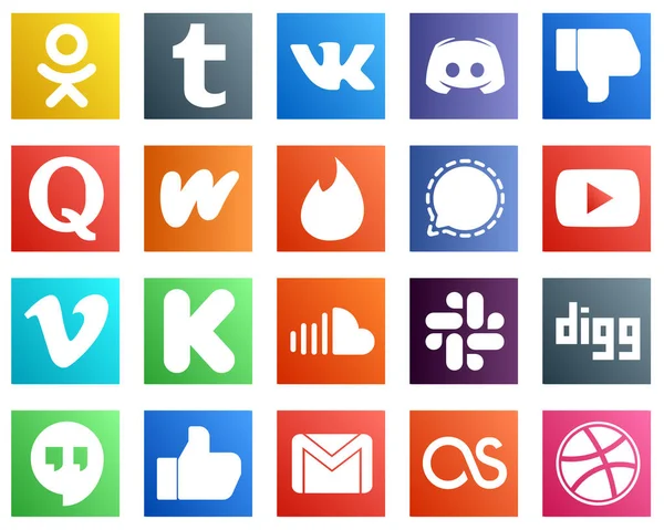 Modern Social Media Icons Youtube Mesenger Facebook Signal Literature Icons — Stok Vektör