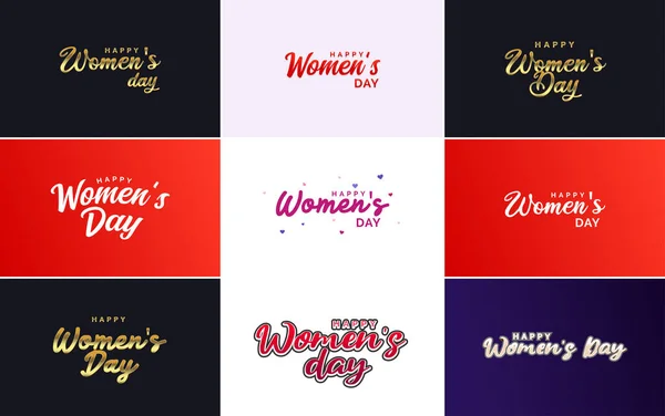 Pink Happy Women Day Typographical Design Elements Set Greeting Cards — Stockvektor