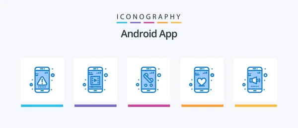 Android App Blue Icon Pack Including Mobile Phone App Dating — Vector de stock