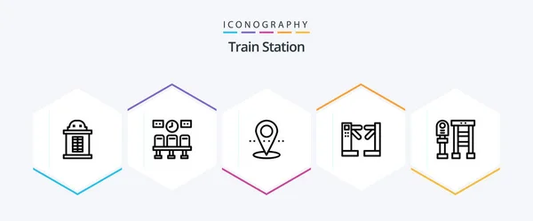 Train Station Line Icon Pack Including Stop Bus Pin Bench — Stockvector