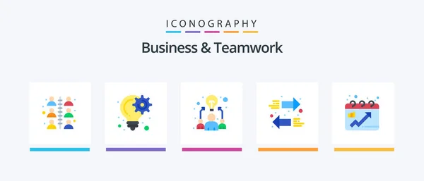 Business Teamwork Flat Icon Pack Including Chart Exchange Project Arrows — Vettoriale Stock