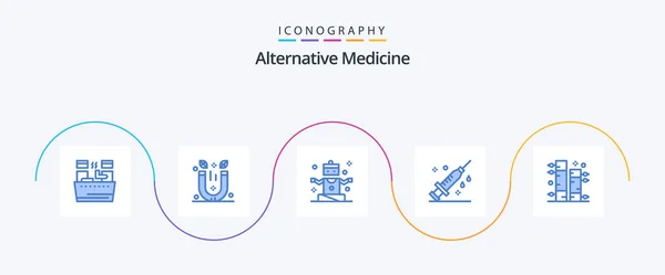 Alternative Medicine Blue Icon Pack Včetně Botanické Vakcína Cvičení Stříkačku — Stockový vektor