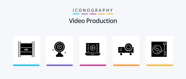 Video Production Glyph Icon Pack Including Projector Multimedia News Target — Stock Vector