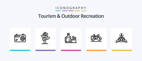 Tourism Outdoor Recreation Line Icon Pack Inklusive Gebäude Reißverschluss Kamera — Stockvektor