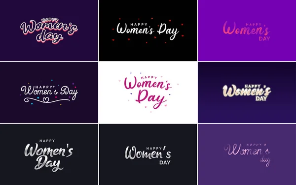 Set Happy Woman Day Handwritten Lettering Suitable Use Greeting Invitation — Stock Vector