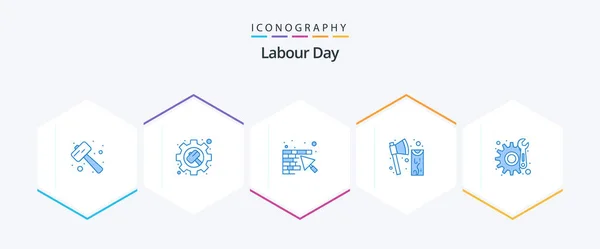 Labour Day Blue Icon Pack Including Wood Cutting Settings Construction — Stock Vector
