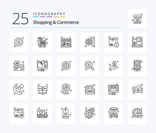 Shopping Commerce Line Icon Pack Including Delivery Money Online Payment — Image vectorielle