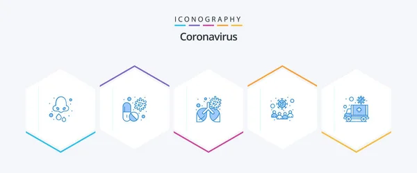 Coronavirus Paquete Icono Azul Incluyendo Transmisión Infección Médico Corona Pulmón — Vector de stock