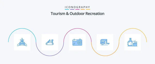Tourism Outdoor Recreation Blue Icon Pack Including Cup Travel Camera — Stock Vector