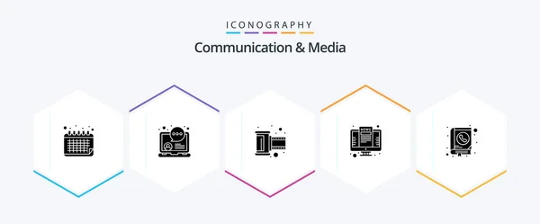 Communication Media Glyph Icon Pack Including Address Screen Film News — Stock vektor