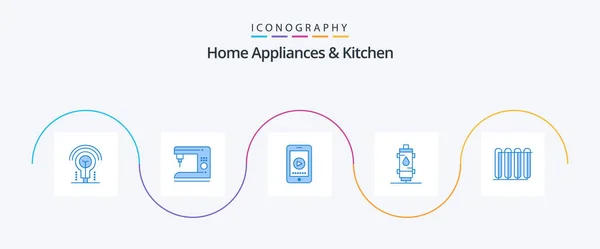 Home Appliances Kitchen Blue Icon Pack Including Geyser Hot Phone — Archivo Imágenes Vectoriales