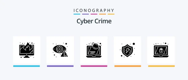 Cyber Crime Glyph Icon Pack Including Secure Protect Internet Crime — Archivo Imágenes Vectoriales