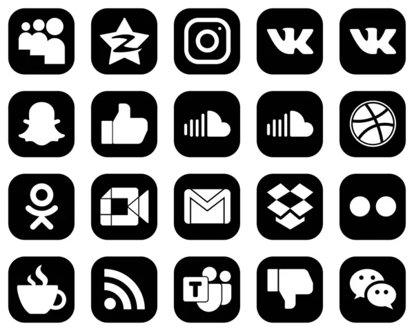 Unique White Social Media Icons Black Background Video Odnoklassniki Snapchat — Stock Vector