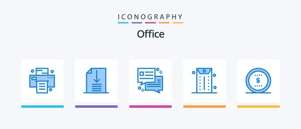 Paquete Iconos Office Blue Incluido Oficina Oficina Dólar Negocios Diseño — Vector de stock