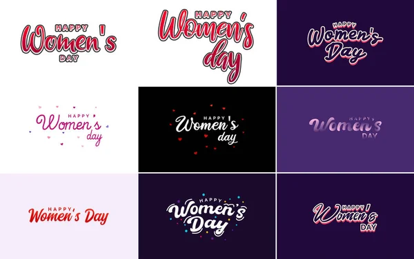 Set Happy Woman Day Handwritten Lettering Modern Calligraphy Collection Suitable — 图库矢量图片