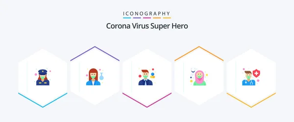 Corona Virus Super Hero Flat Icon Pack Including Nurse Lady — Stockvector