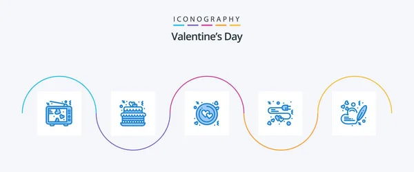 Valentines Day Blue Icon Pack Including Heart Charge Party Love — ストックベクタ