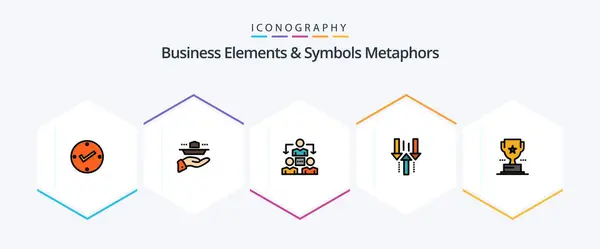 Business Elements Symbols Metaphors Filledline Icon Pack Including Download Dinner — Stock Vector