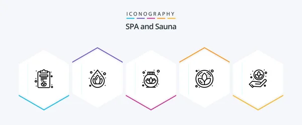 Sauna Line Icon Pack Including Care Lotus Plant — Stock Vector