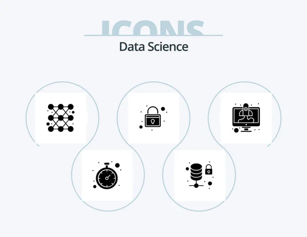 Data Science Glyph Icoon Pack Icoon Design Een Computer Rek — Stockvector