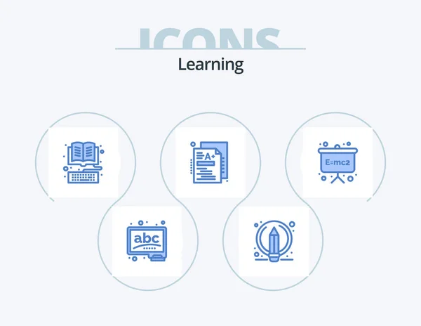 Učení Blue Icon Pack Icon Design Nástup Stupeň Knihu Online — Stockový vektor