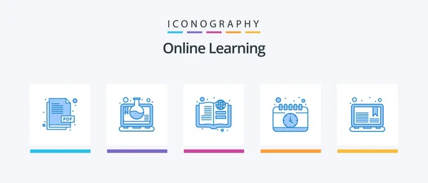Online Leren Blauw Icoon Pack Inclusief Laptop Tijd Onderwijs Studeren — Stockvector