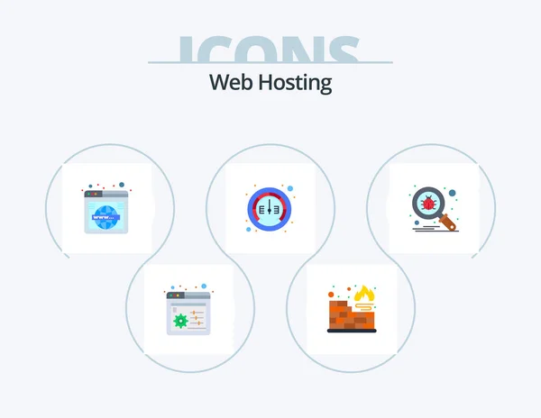 Web Hosting Flat Icon Pack Icon Design Search Bug Web — Stockvector